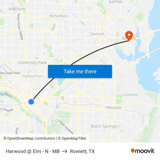 Harwood @ Elm - N - MB to Rowlett, TX map