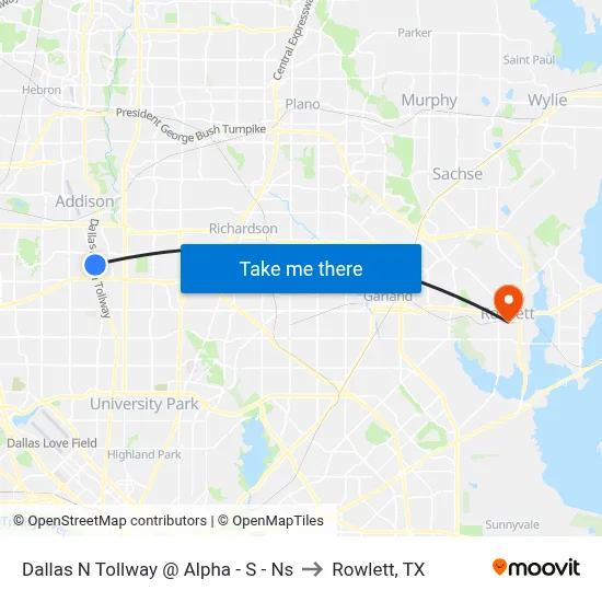 Dallas N Tollway @ Alpha - S - Ns to Rowlett, TX map