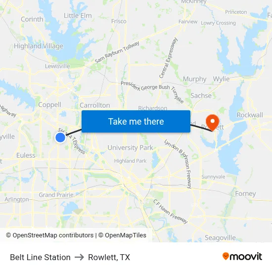 Belt Line Station to Rowlett, TX map