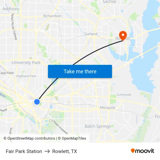 Fair Park Station to Rowlett, TX map