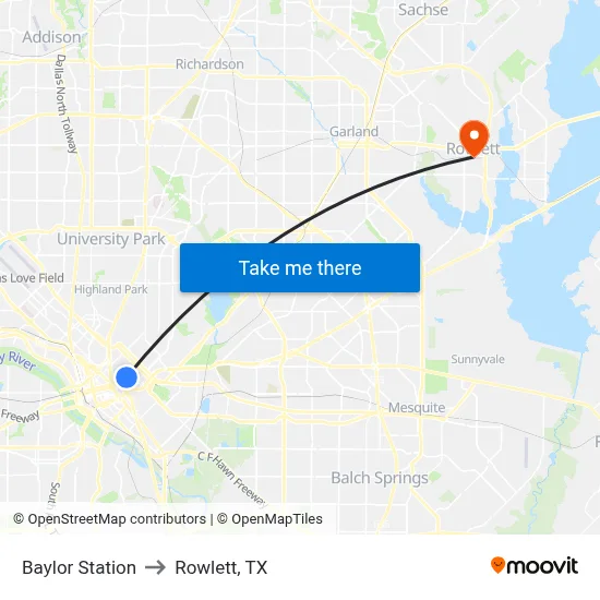 Baylor Station to Rowlett, TX map