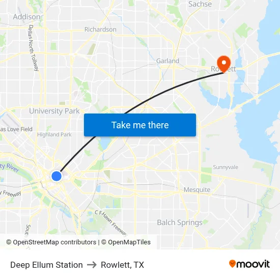 Deep Ellum Station to Rowlett, TX map