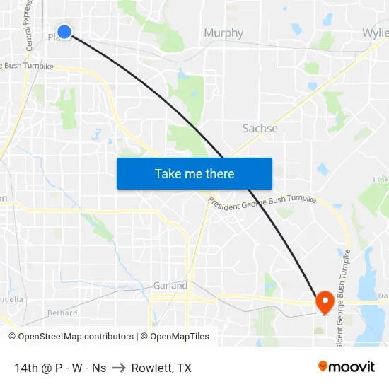14th @ P - W - Ns to Rowlett, TX map