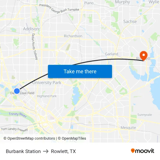 Burbank Station to Rowlett, TX map