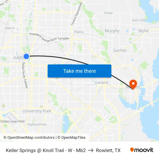 Keller Springs @ Knoll Trail - W - Mb2 to Rowlett, TX map