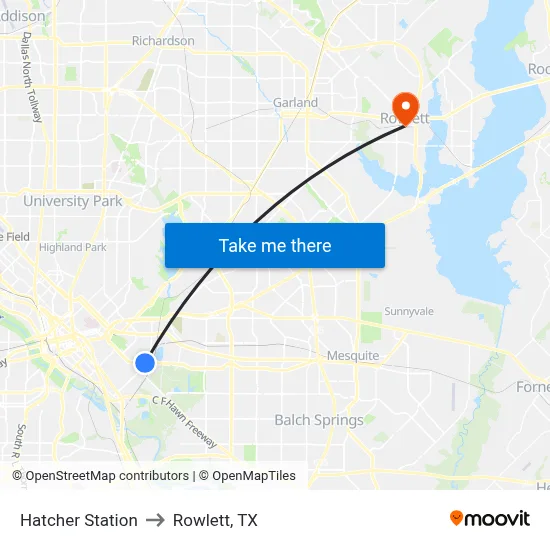 Hatcher Station to Rowlett, TX map