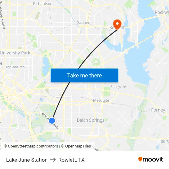 Lake June Station to Rowlett, TX map
