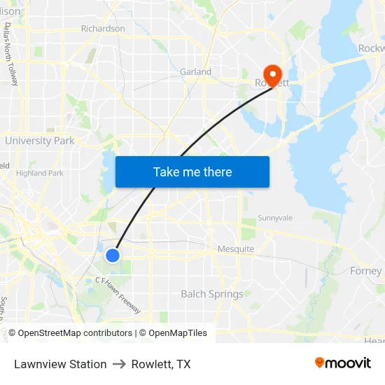 Lawnview Station to Rowlett, TX map