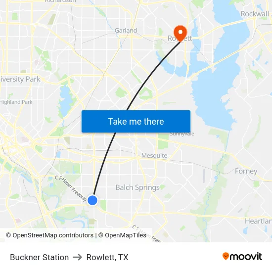 Buckner Station to Rowlett, TX map