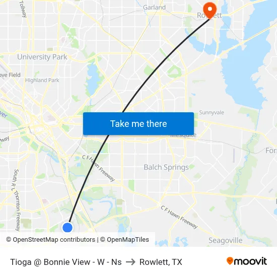 Tioga @ Bonnie View - W - Ns to Rowlett, TX map