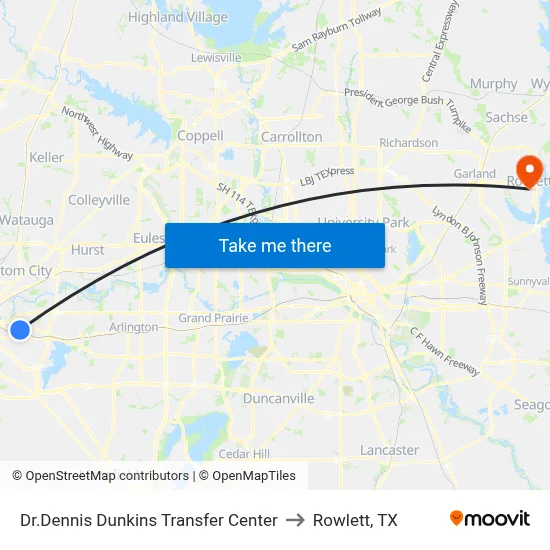 Dr.Dennis Dunkins Transfer Center to Rowlett, TX map