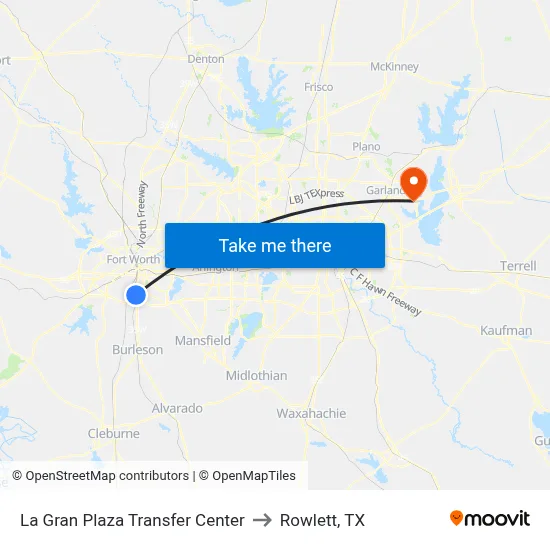 La Gran Plaza Transfer Center to Rowlett, TX map