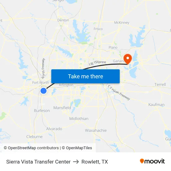 Sierra Vista Transfer Center to Rowlett, TX map