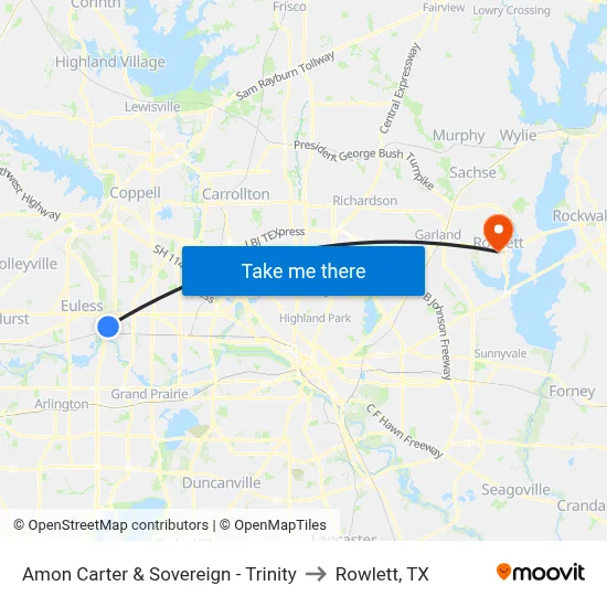 Amon Carter & Sovereign - Trinity to Rowlett, TX map