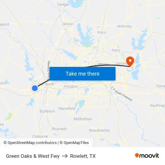 Green Oaks & West Fwy to Rowlett, TX map