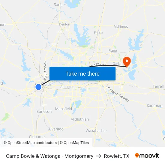Camp Bowie & Watonga - Montgomery to Rowlett, TX map