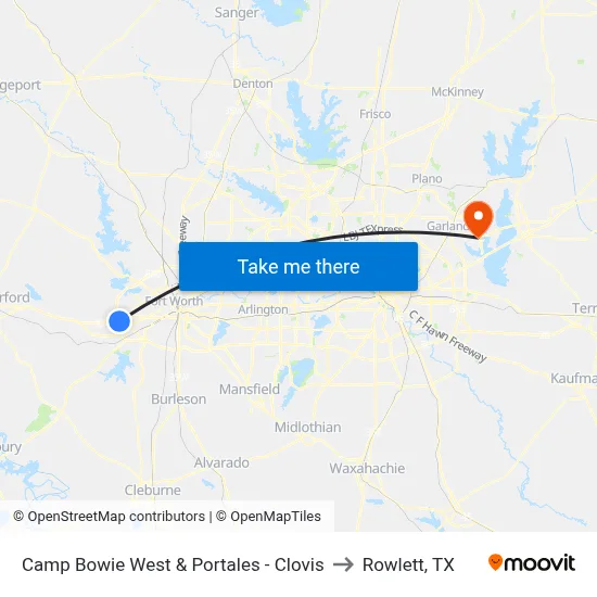 Camp Bowie West & Portales - Clovis to Rowlett, TX map