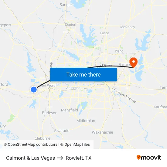 Calmont & Las Vegas to Rowlett, TX map