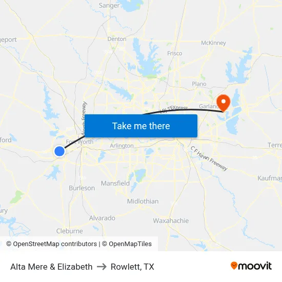 Alta Mere & Elizabeth to Rowlett, TX map