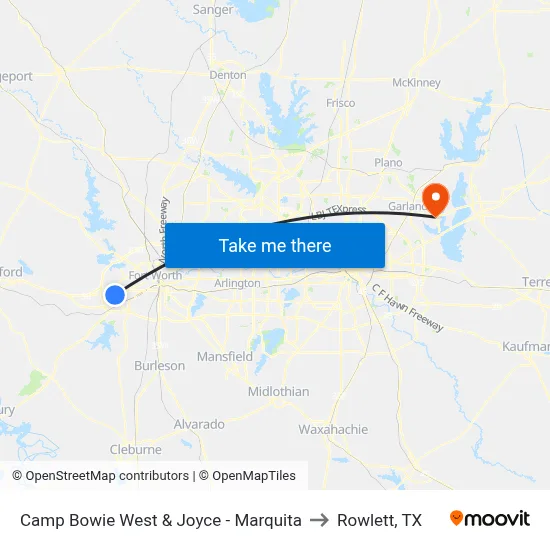 Camp Bowie West & Joyce - Marquita to Rowlett, TX map