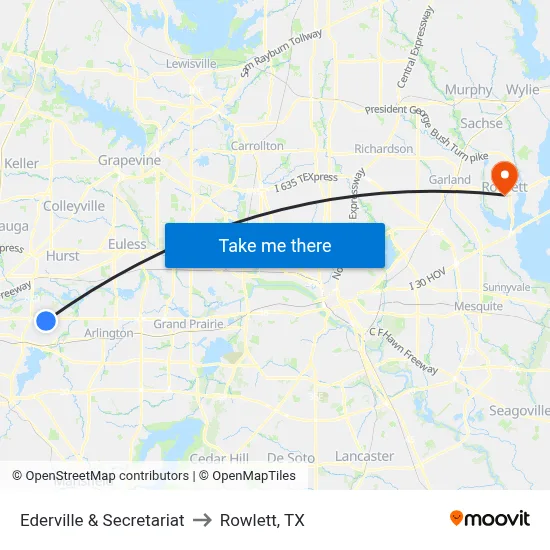 Ederville & Secretariat to Rowlett, TX map
