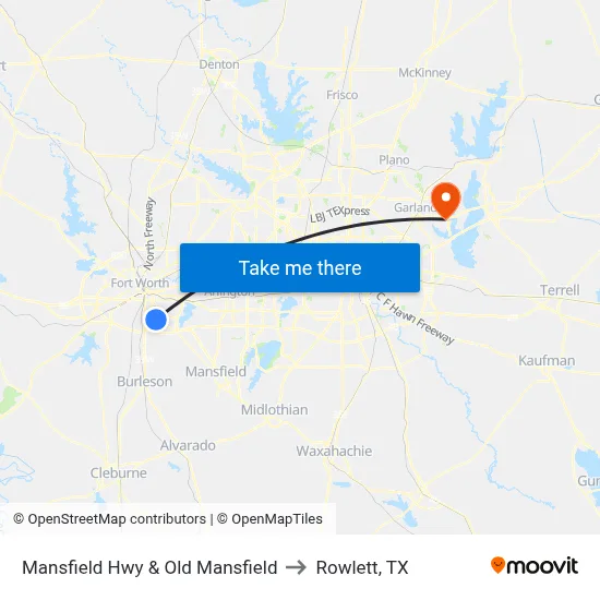Mansfield Hwy & Old Mansfield to Rowlett, TX map