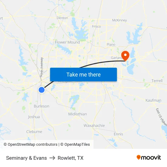Seminary & Evans to Rowlett, TX map