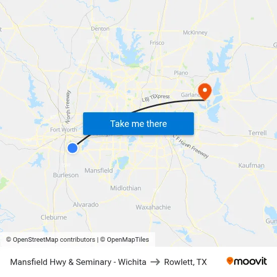 Mansfield Hwy & Seminary - Wichita to Rowlett, TX map