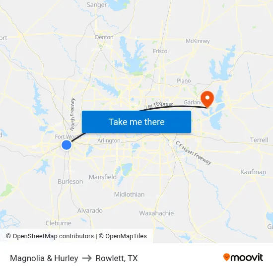 Magnolia & Hurley to Rowlett, TX map