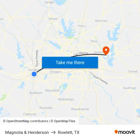 Magnolia & Henderson to Rowlett, TX map