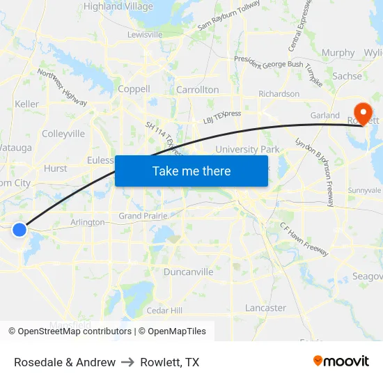 Rosedale & Andrew to Rowlett, TX map