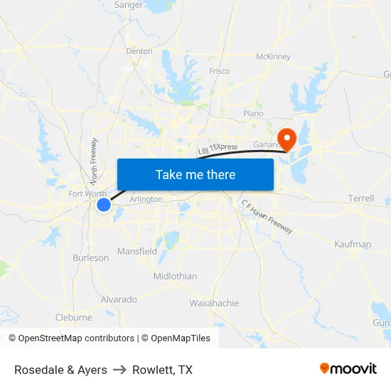 Rosedale & Ayers to Rowlett, TX map