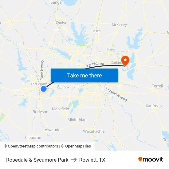 Rosedale & Sycamore Park to Rowlett, TX map