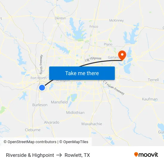 Riverside & Highpoint to Rowlett, TX map
