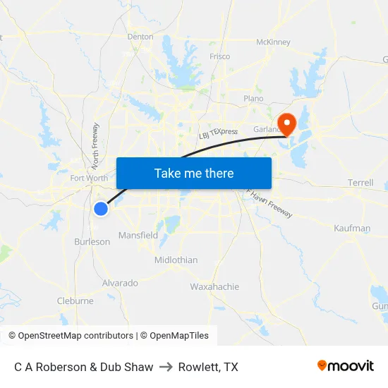 C A Roberson & Dub Shaw to Rowlett, TX map