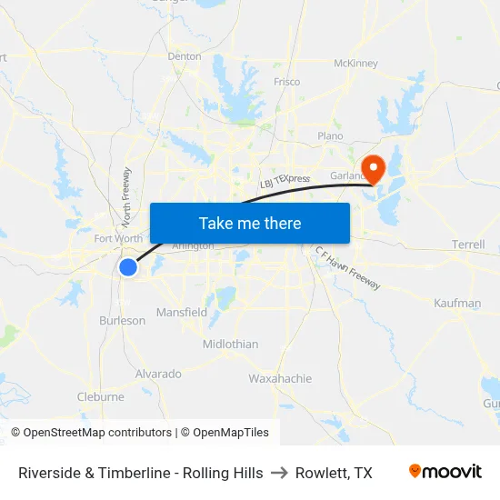 Riverside & Timberline - Rolling Hills to Rowlett, TX map