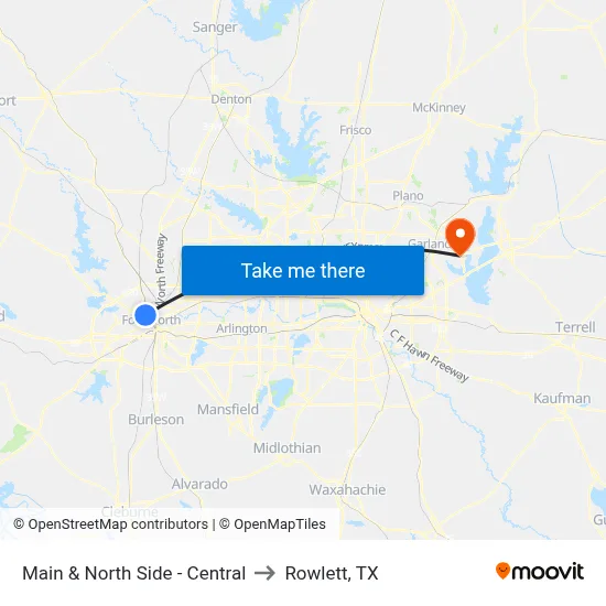 Main & North Side - Central to Rowlett, TX map