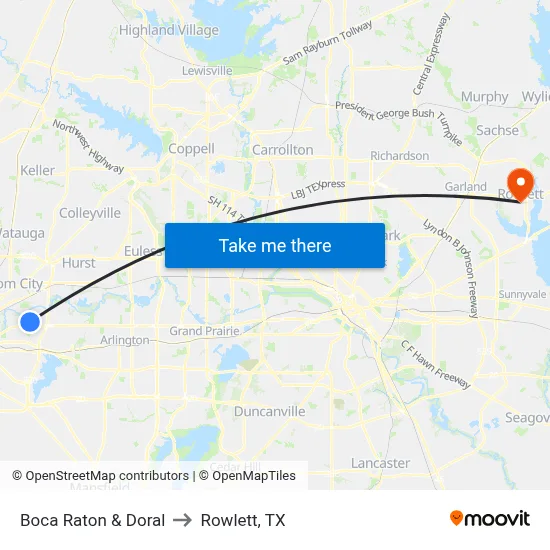 Boca Raton & Doral to Rowlett, TX map
