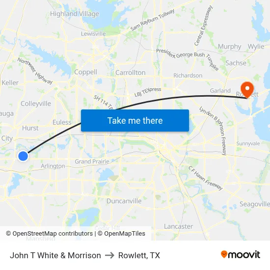 John T White & Morrison to Rowlett, TX map