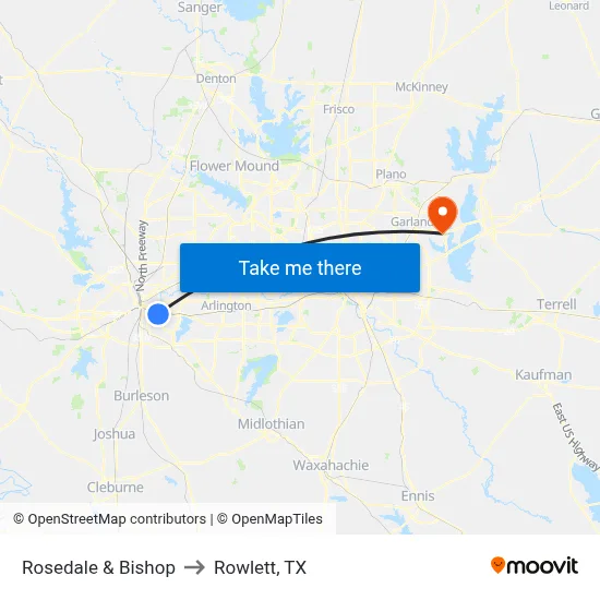 Rosedale & Bishop to Rowlett, TX map