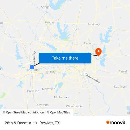 28th & Decatur to Rowlett, TX map