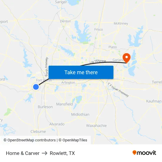 Horne & Carver to Rowlett, TX map