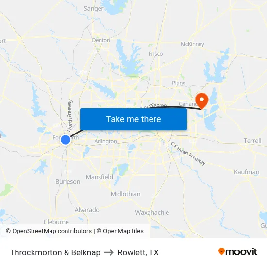Throckmorton & Belknap to Rowlett, TX map
