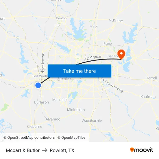 Mccart & Butler to Rowlett, TX map