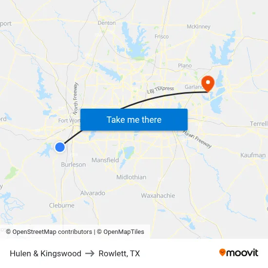 Hulen & Kingswood to Rowlett, TX map