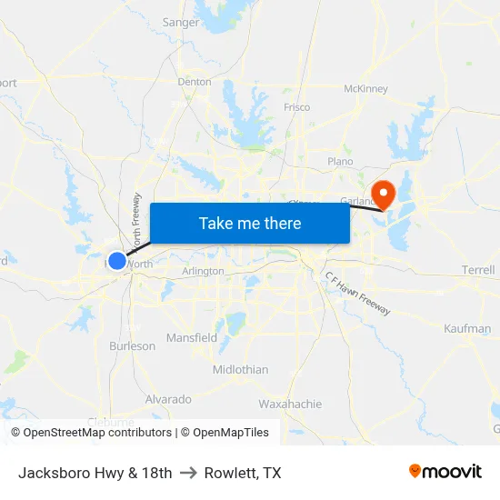 Jacksboro Hwy & 18th to Rowlett, TX map