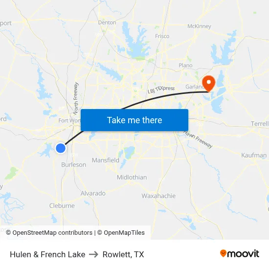 Hulen & French Lake to Rowlett, TX map