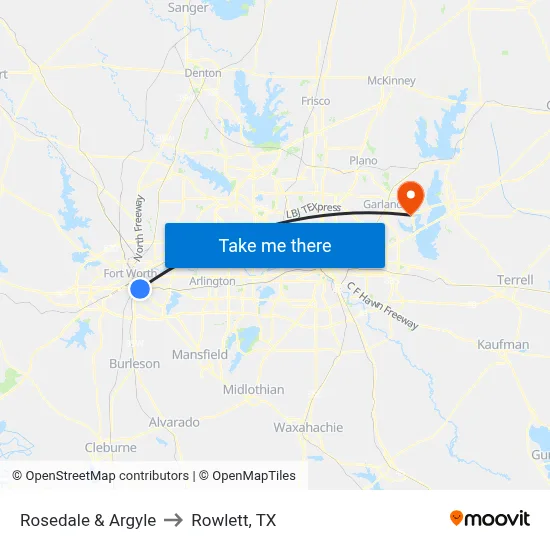 Rosedale & Argyle to Rowlett, TX map