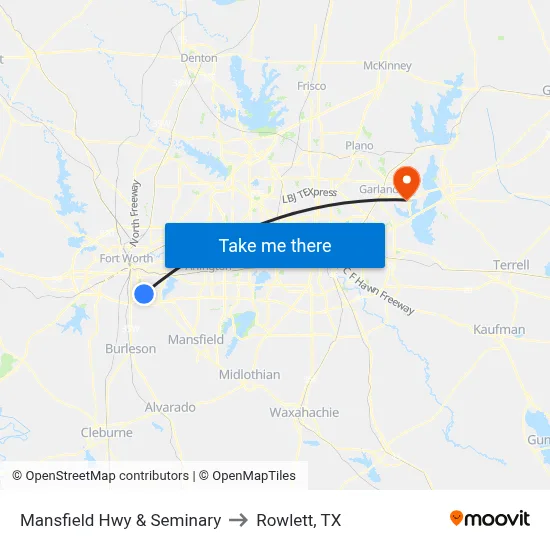 Mansfield Hwy & Seminary to Rowlett, TX map