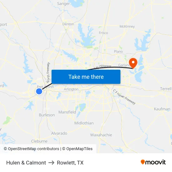 Hulen & Calmont to Rowlett, TX map